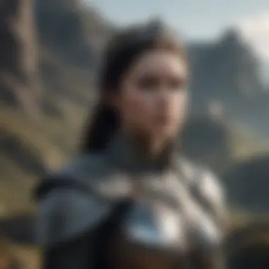 A queen standing strong amidst a backdrop of Westerosi landscapes.