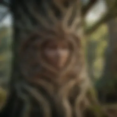 Enigmatic Carvings on the Ancient Oakheart Ancient Oakheart tree with intricate carvings
