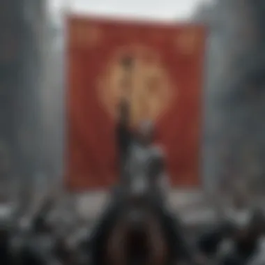 Raising the Battle Banner An illustration of a banner being raised in battle
