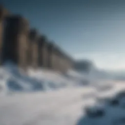 A panoramic view of the Wall towering over the frozen landscape