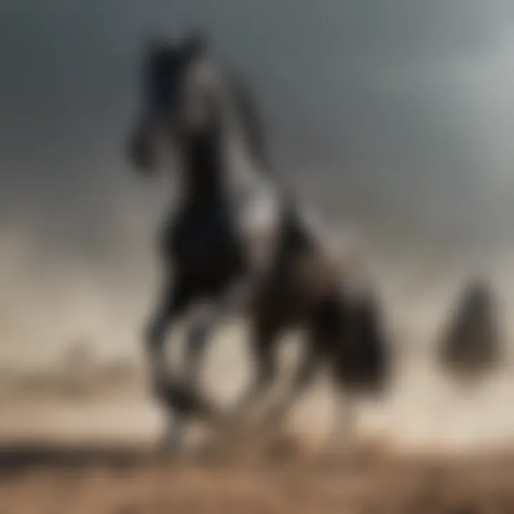 A scene from Game of Thrones featuring a black horse in battle