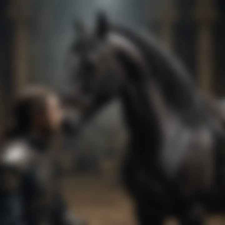 A symbolic depiction of a black horse alongside a historical figure