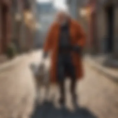 Illustration of the Blind Dog and Owner Walking Together