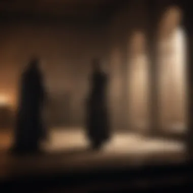 Shadowy figures plotting in a dimly lit chamber