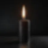 A flickering black candle illuminating a dark room, symbolizing mystery and magic.