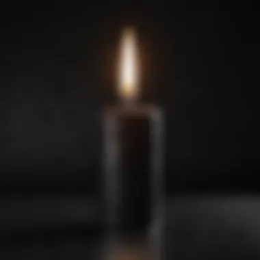 A flickering black candle illuminating a dark room, symbolizing mystery and magic.