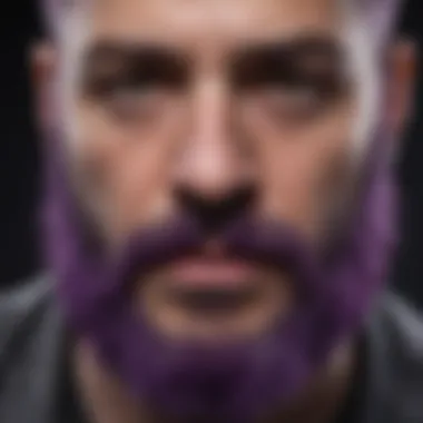 Close-up of a purple beard dye application process