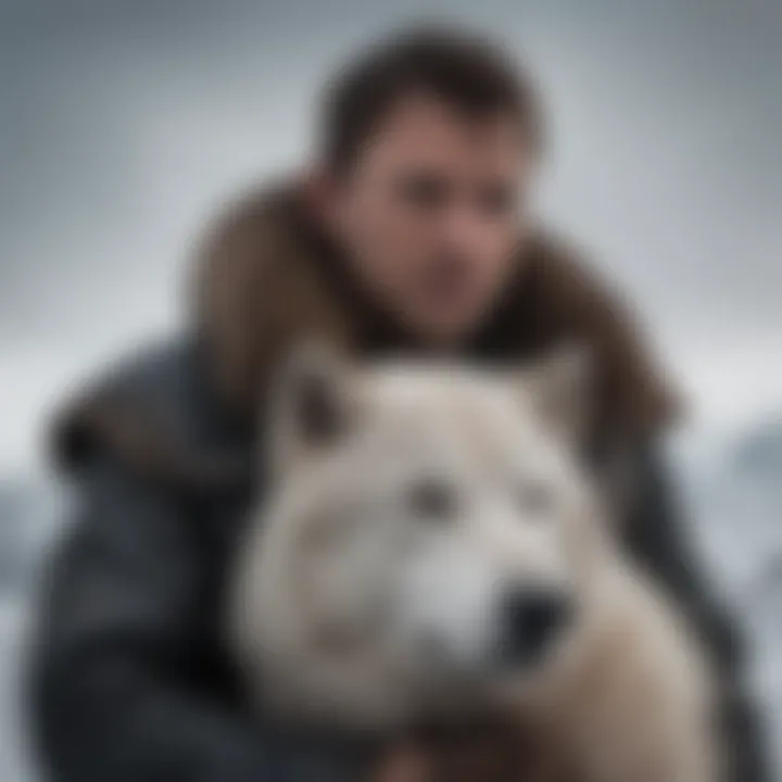 Jon Stark and his direwolf, a symbol of loyalty and strength.