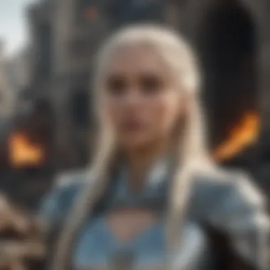 Daenerys Targaryen standing amidst destruction