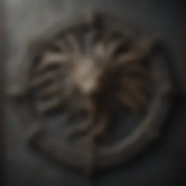 Iconic Symbols and Sigils of Westeros A display of iconic Game of Thrones symbols and sigils integrated into the decor