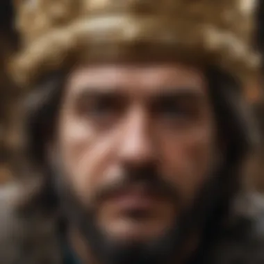 A close-up of a character pondering the crown, reflecting internal conflict