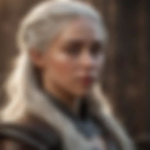 Daenerys Targaryen in her early days, conveying vulnerability and determination.