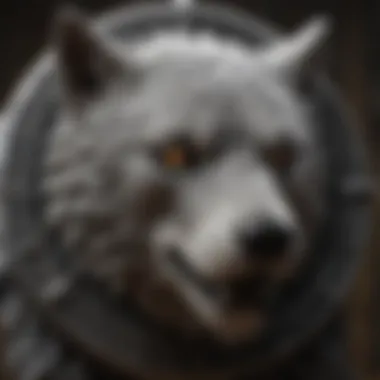 Detailed close-up of a direwolf sigil