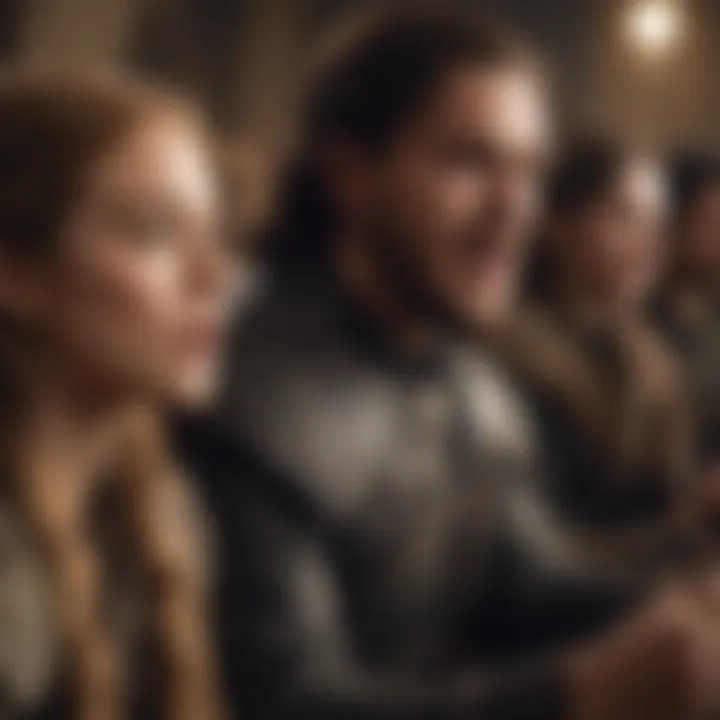 Illustration of diverse group of Game of Thrones fans engaging in animated discussions