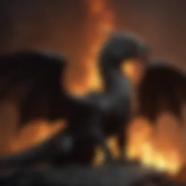 Dragon silhouette against a fiery background