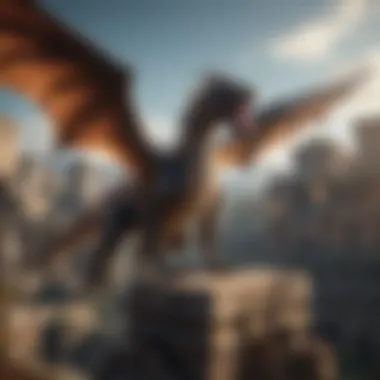 Dragon soaring above ancient ruins