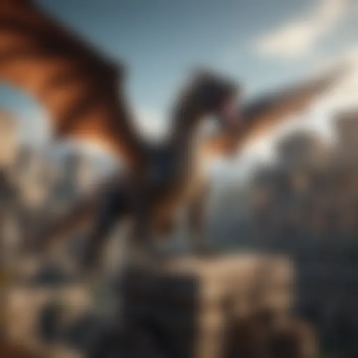 Dragon soaring above ancient ruins