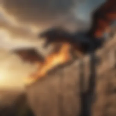Dragons Over the Wall An artistic depiction of dragons flying over the Wall, symbolizing power and dominance
