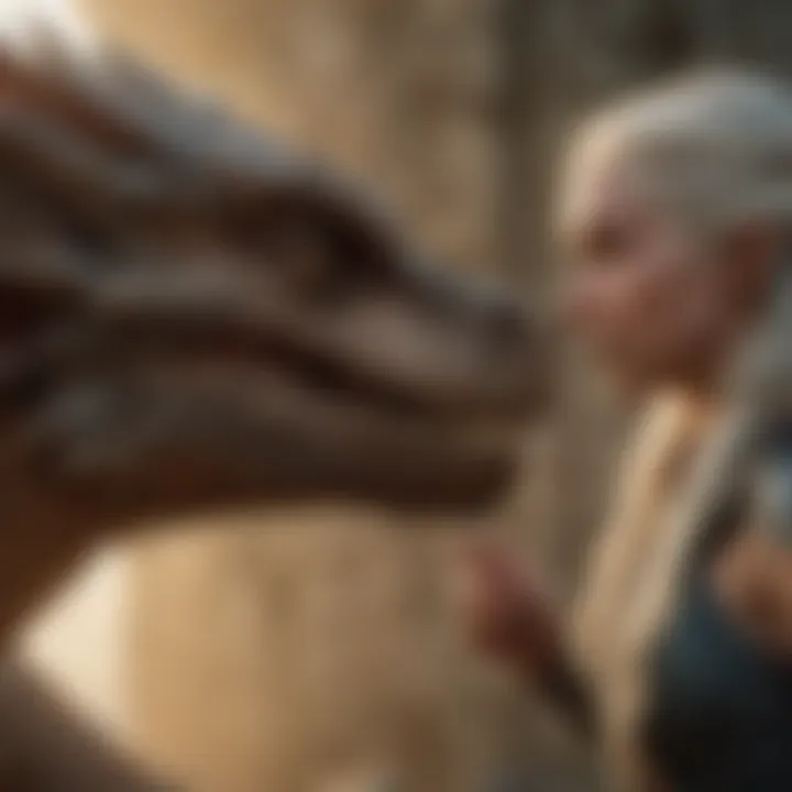 A dragon interacting with Daenerys Targaryen, symbolizing their bond