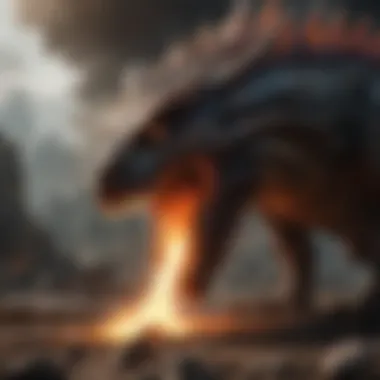 The Fiery Destruction of Dragon Breath An illustration capturing a dragon's fiery breath in action