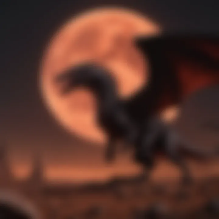 Drogon silhouetted against a blood-red moon