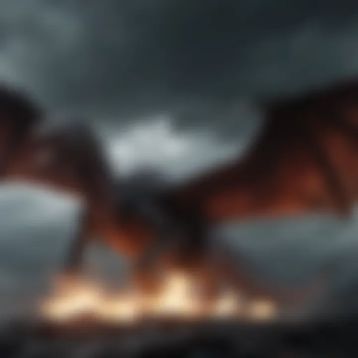 Drogon soaring amidst stormy skies