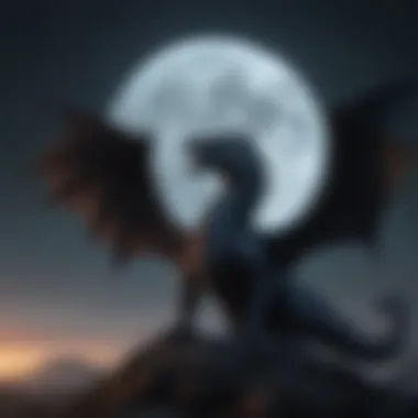 Ethereal Dragon Silhouette Against Moonlit Sky