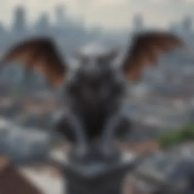 Watcher of the Urban Realm Ethereal Gargoyle overlooking cityscape
