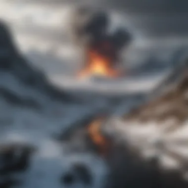 Dramatic landscape illustrating the conflict between fire and ice