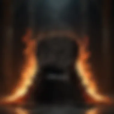 A symbolic representation of the Iron Throne surrounded by flames