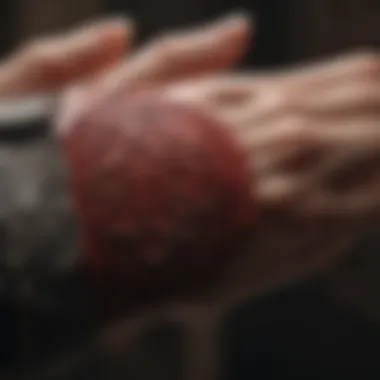 A close-up of a character's hand with a blood sigil glowing ominously