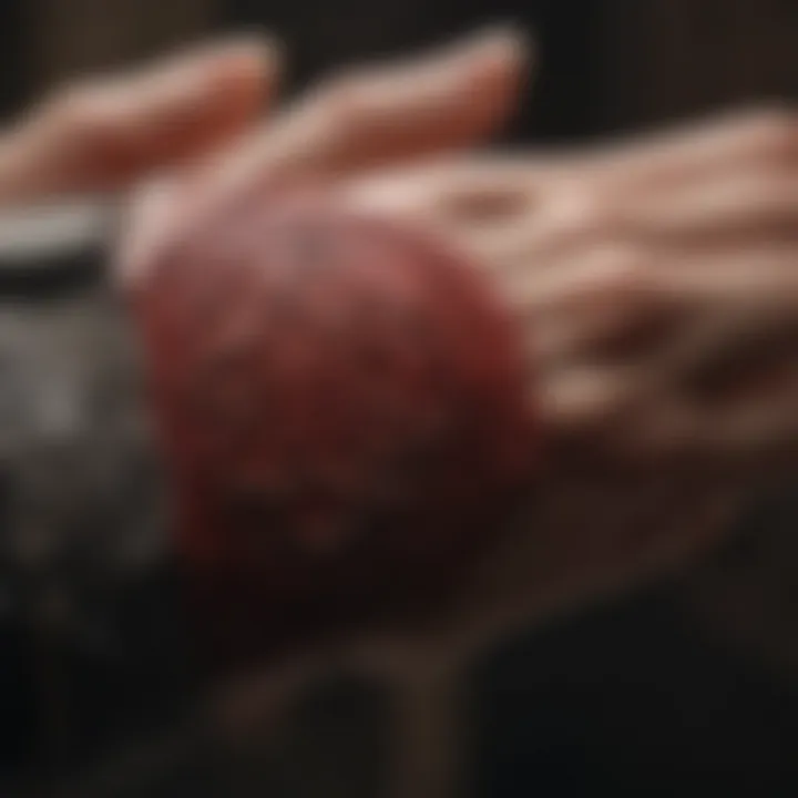 A close-up of a character's hand with a blood sigil glowing ominously