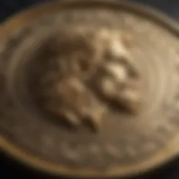 A detailed representation of a Lannister gold coin with intricate engravings.