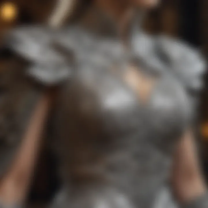 Close-up of Daenerys' intricate dress detailing showcasing dragon motifs.