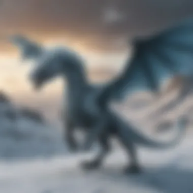 The Enigmatic Ice Dragon of Westeros A majestic ice dragon soaring over a frozen landscape, exuding an aura of mystery and power.