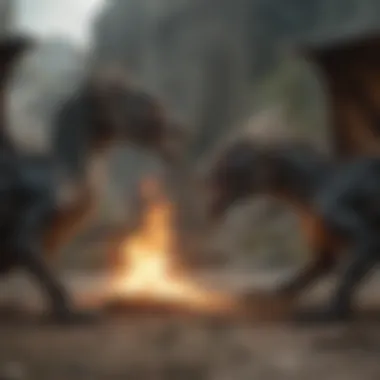 Conflict and Power: Dragons in Battle A dramatic battle scene featuring dragons, epitomizing the conflict woven into the narrative.