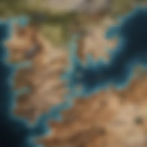 A detailed map of Westeros showcasing key locations from Game of Thrones