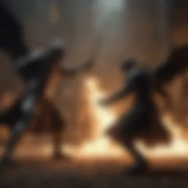 The Clash of Magic and Might A dramatic scene showcasing a battle influenced by magical forces