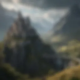 A sprawling fantasy landscape with castles and mountains