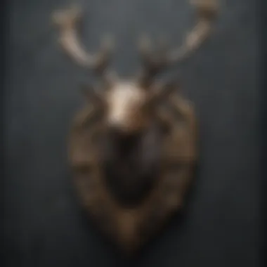 The crest of House Baratheon, depicting a crowned black stag.