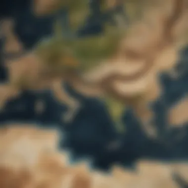 Historical Trade Routes on the World Map An intricate world map detailing historical trade routes.