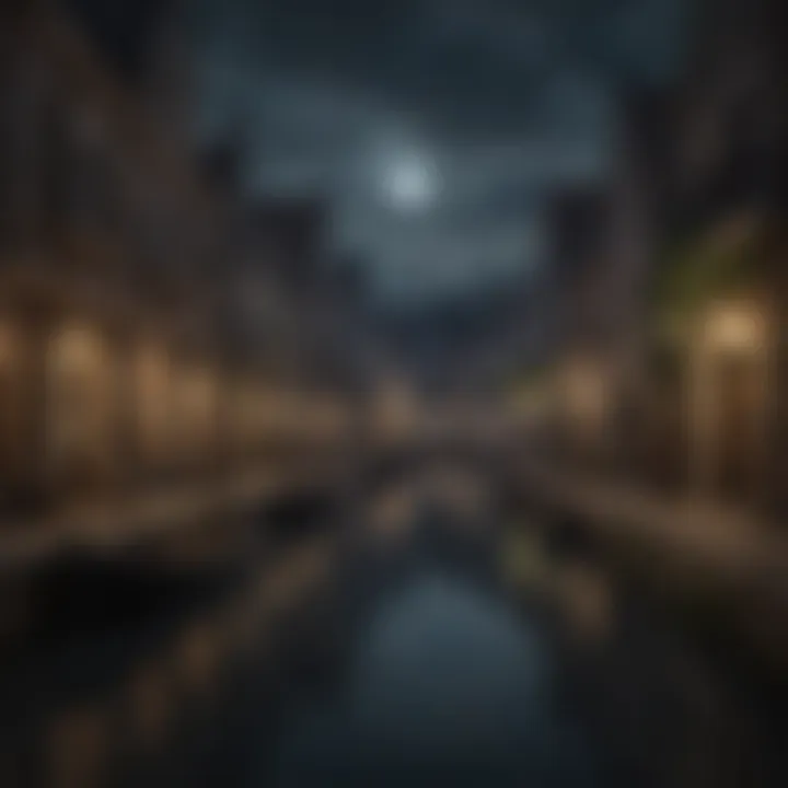 A serene view of Braavos' canals reflecting the moonlight