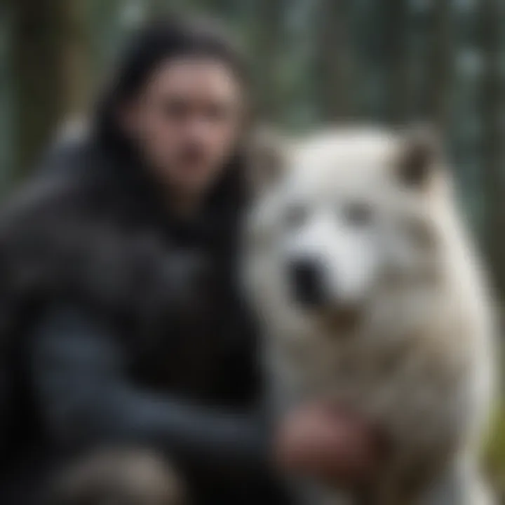 Jon Snow with his direwolf, representing loyalty and companionship