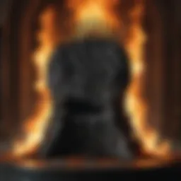The Iron Throne surrounded by flames, symbolizing power struggles