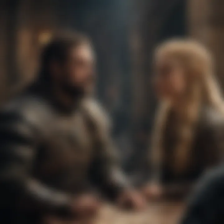 An illustration of Baela engaging in a pivotal moment with key characters from the Game of Thrones lore