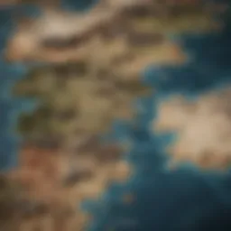 An intricate map of Westeros highlighting key locations from Game of Thrones.