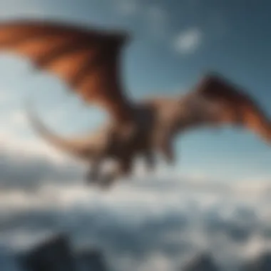 An illustration of a dragon soaring above the clouds