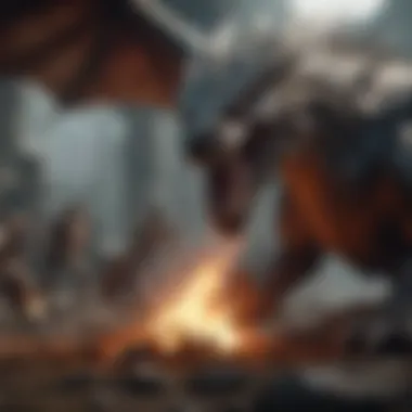 Dramatic battle scene featuring dragons