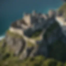 Aerial view of Dragonstone Castle highlighting its architectural features and surrounding landscape.