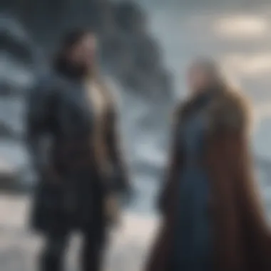 Iconic Characters of A Song of Ice and Fire Illustration of iconic characters from the series in a dramatic setting